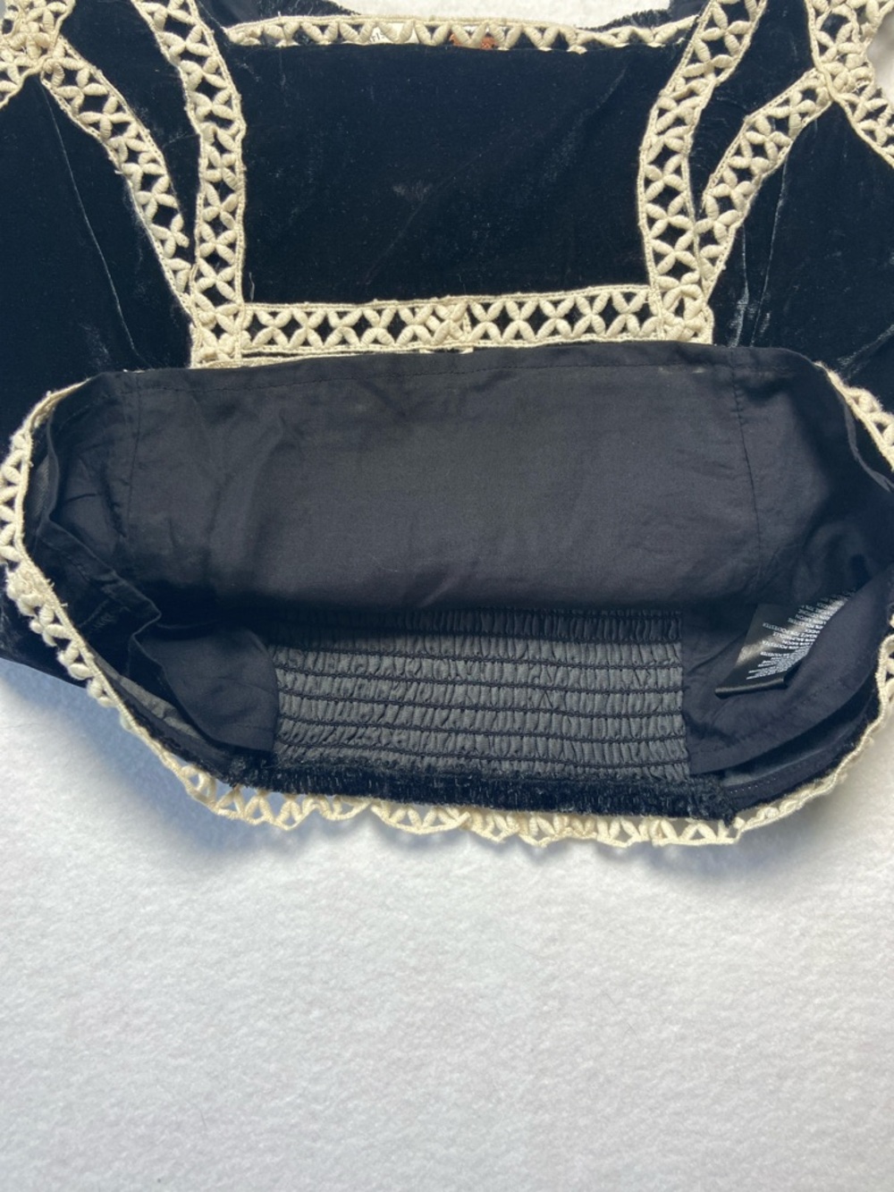 Free People Tyler Velvet‎ Smocked Black Cropped Top NWT XS Crochet Ren Faire - Picture 8 of 16
